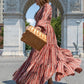 Rajwada Brown Rayon Stitched Stripes Indo Western Dresses For Women