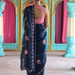 Rajwada Navy Blue Floral Embroidered Georgette Saree with Unstitched Blouse for Women