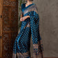Rajwada Teal Blue Silk Blend Printed Elegant Saree For Women