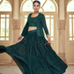 Rajwada Women Dark Green Embroidered Georgette Semi Stitched Lehenga With Unstitched Blouse