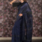 Rajwada Navy Blue Sequins Embroidered Lycra Saree with Unstitched Blouse for Women