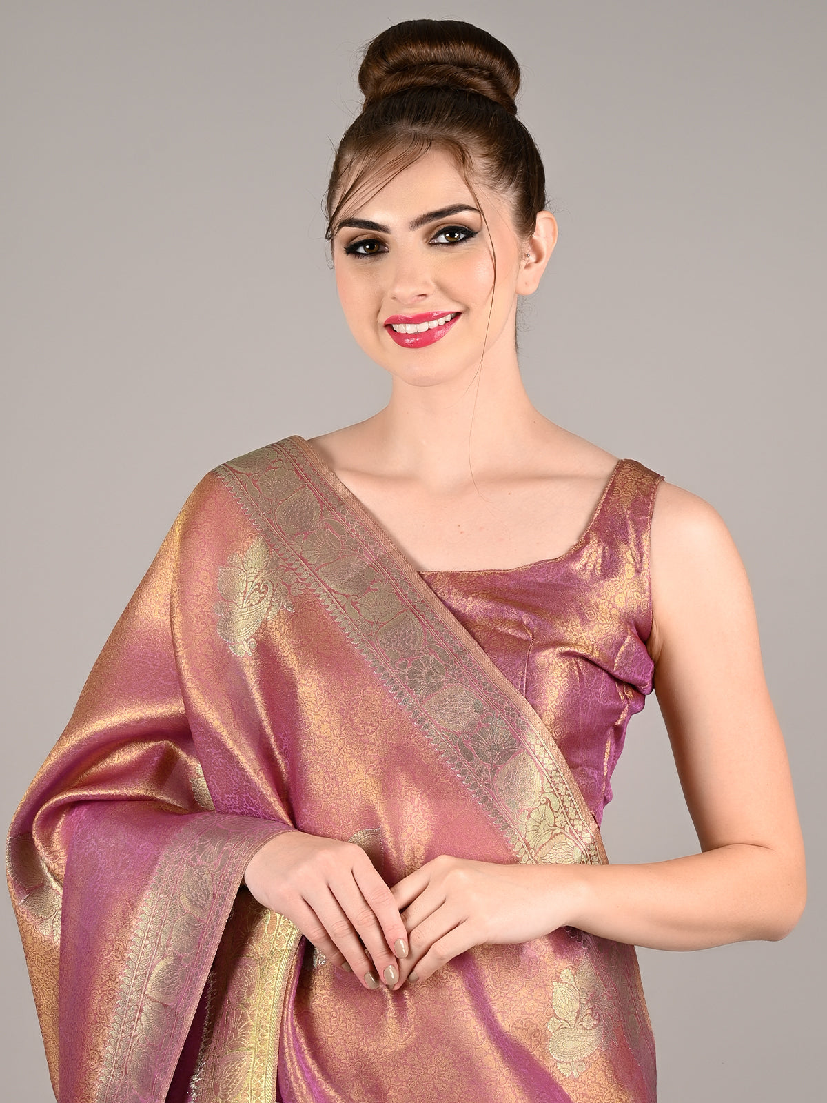 Purple Satin Nylon Woven Saree With Unstitched Blouse
