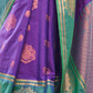 Rajwada Purple Silk Blend Woven Saree With Unstitched Blouse For Women