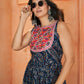 Rajwada Navy Blue Printed Rayon Stitched Kurti For Women