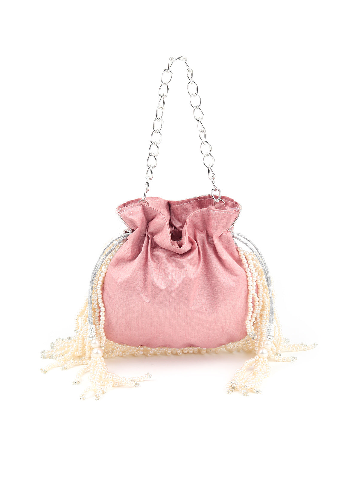 Rajwada - Peach Pink Embellished Beaded-Embroidered Pearly Potli Bag