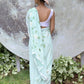 Odett Sea Green Printed Chiffon Saree with Unstitched Blouse for Women