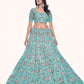 Rajwada Sea Green Embroidered Soft Net Semi Stitched Lehenga With Blouse For Women
