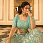 Rajwada Sea Green Embroidered Organza Semi Stitched Lehenga With Blouse For Women