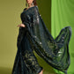 Rajwada Dark Green Embellished Georgette Saree With Unstitched Blouse For Women
