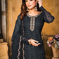 Rajwada Black Net Embroidered Semi stitched Kurta Set with Inner For Women