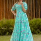 Rajwada Light Blue Georgette Stitched Printed Indo Western Dress For Women