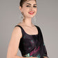 Black Soft Crepe Leaf Print Saree With Unstitched Blouse