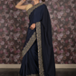 Rajwada Navy Blue Zari Embroidered Satin Saree with Unstitched Blouse for Women