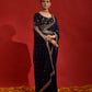 Rajwada Navy Blue Embroidered Georgette Saree With Unstitched Blouse For Women
