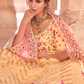 Rajwada Women Yellow Embroidered Georgette Semi Stitched Lehenga With Unstitched Blouse