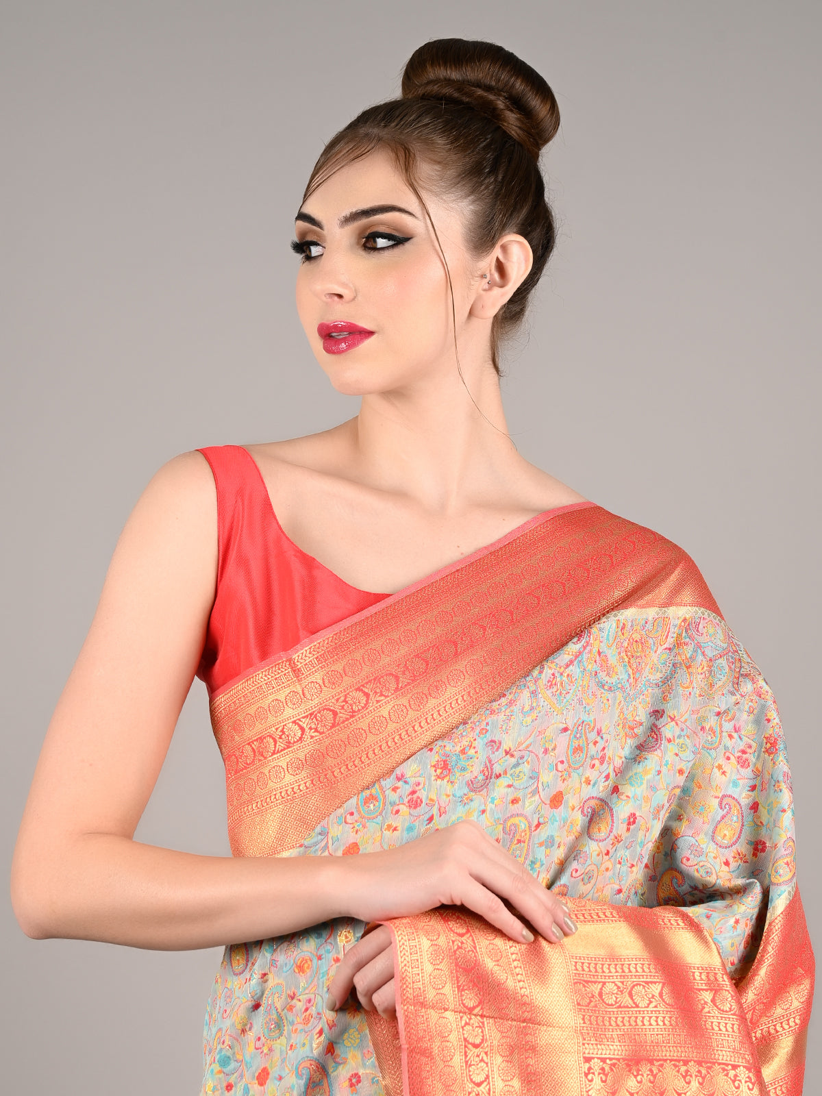 Grey Modal Woven Saree With Unstitched Blouse