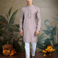 Rajwada Lavender Silk Blend Embellished Kurta For Men
