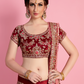 Rajwada Women Red Embroidered Velvet Silk Semi Stitched Lehenga With Unstitched Blouse