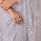 Rajwada Grey Net Embroidered Saree With Unstitched Blouse For Women