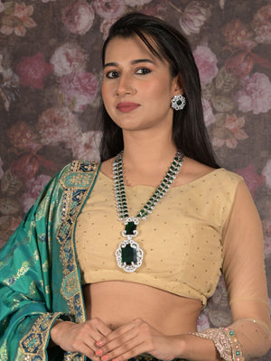Rajwada Green Stones Long Jewelery Set For Women