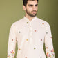 Rajwada White Cotton Embroidered Stitched Kurta For Men