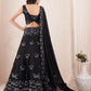 Rajwada Black Georgette Embroidered Semi Stitched Lehenga With Unstitched Blouse for Women