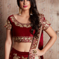 Rajwada Women Maroon Embroidered Semi Stitched Lehenga With Unstitched Blouse