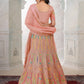 Rajwada Peach Net Embroidered Semi Stitched Lehenga With Unstitched Blouse for Women