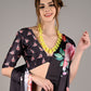 Black Soft Crepe Digital Floral Print Saree With Unstitched Blouse
