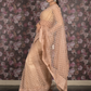 Rajwada Beige Thread Embroidered Net Saree with Unstitched Blouse for Women