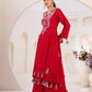 Rajwada Red Rayon Embroidered Stitched Kurta Set For Women