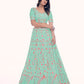 Rajwada Sea Green Embroidered Soft Net Semi Stitched Lehenga With Blouse For Women