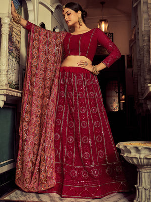 Rajwada Women Embroidered Pink Georgette Semi Stitched Lehenga With Blouse Piece