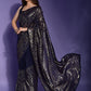 Rajwada Navy Blue Embellished Georgette Saree With Unstitched Blouse For Women