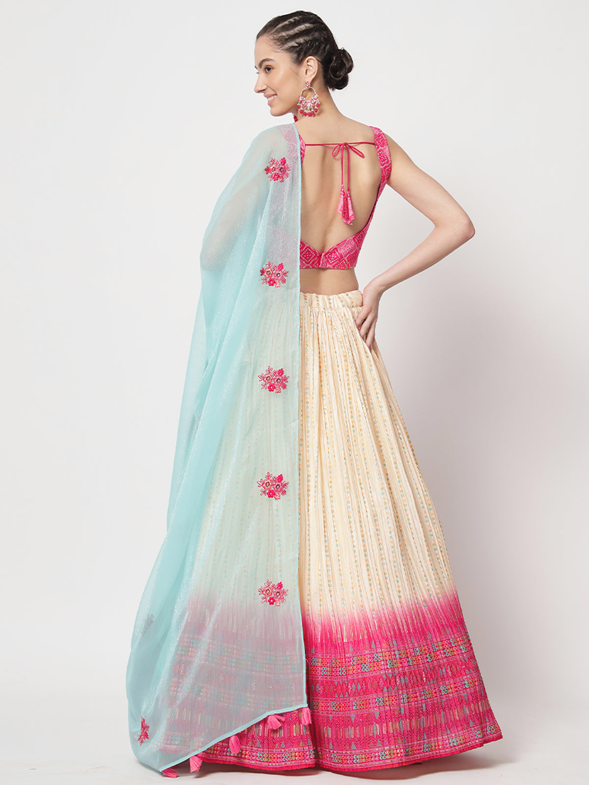 Rajwada - Beautiful Off White and Pink Lehenga Choli Set
