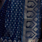 Rajwada Dark Blue Satin Woven Saree With Unstitched Blouse For Women