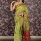 Rajwada Green Cotton Blend Woven Saree With Unstitched Blouse For Women