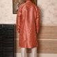 Rajwada Orange Printed Embroidered Silk Blend Traditional Kurta Set For Men
