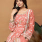 Rajwada Peach Embroidered Soft Organza Unstitched Kurta Set For Women