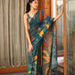 Rajwada Teal Blue Georgette Printed Saree With Unstitched Blouse For Women