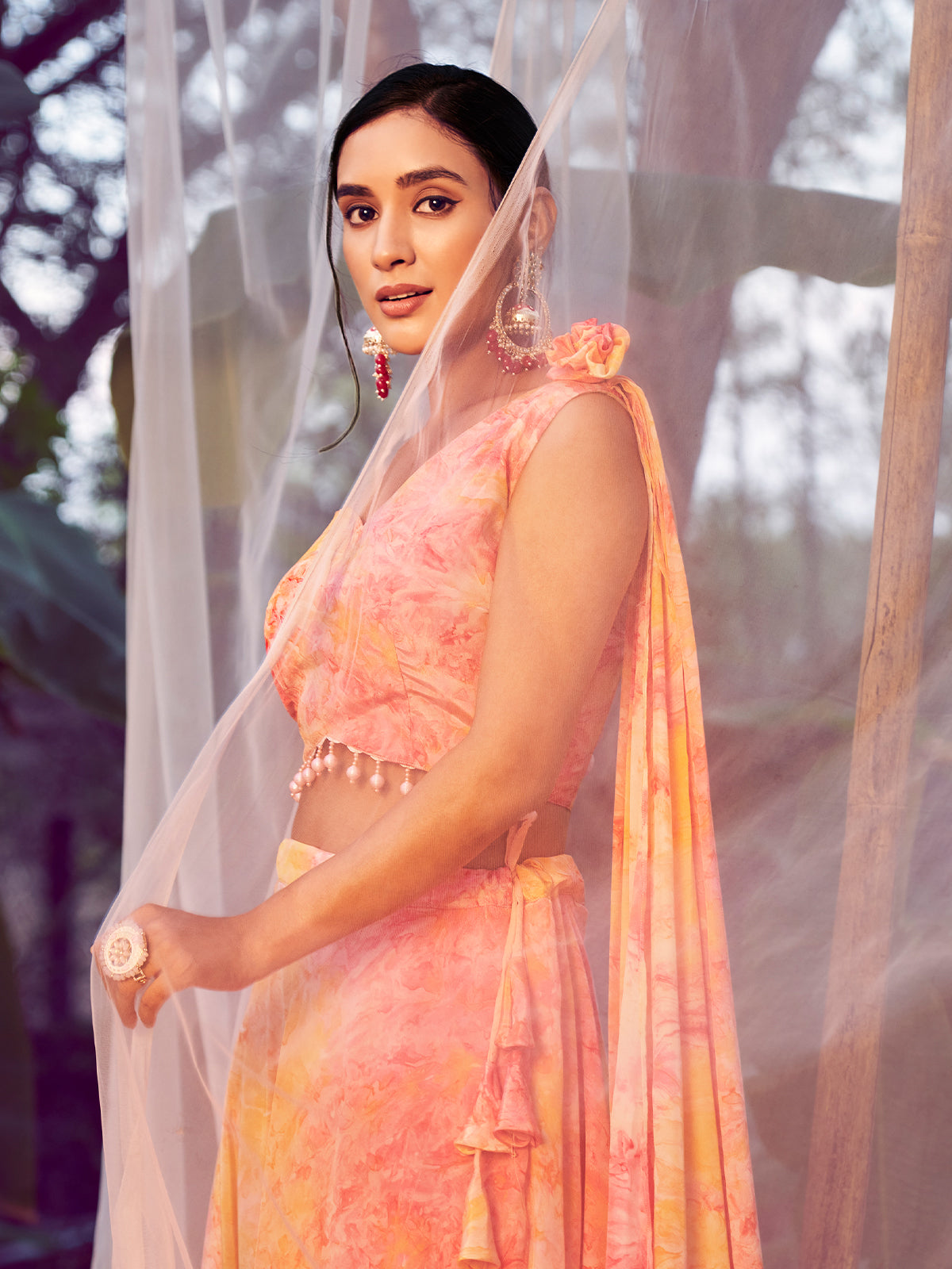Rajwada - Pink and Yellow Stitched Lehenga