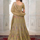 Rajwada Brown Net Embroidered Semi Stitched Lehenga With Unstitched Blouse for Women
