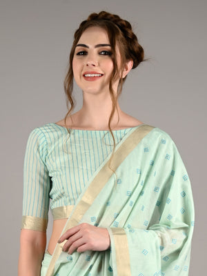 Blue Viscose Woven Saree With Unstitched Blouse