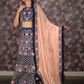 Rajwada Dark Blue Zari Embroidered Silk Blend Semi-Stitched Lehenga with Stitched Blouse for Women