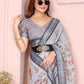 Rajwada Grey Cotton Linen Printed Saree For Women