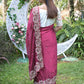 Rajwada Maroon Embroidered Satin Georgette Saree with Unstitched Blouse for Women