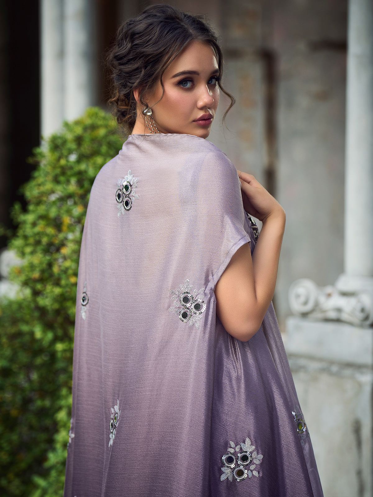 Rajwada - Purple Chinon Semi Stitched Indo Western Dress
