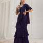 Rajwada Purple Organza Solid Ready To Wear Saree With Stitched Blouse For Women