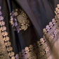 Rajwada Black Silk Blend Woven Saree With Unstitched Blouse For Women