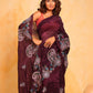 Rajwada Maroon Silk Blend Embroidered Saree With Unstitched Blouse For Women